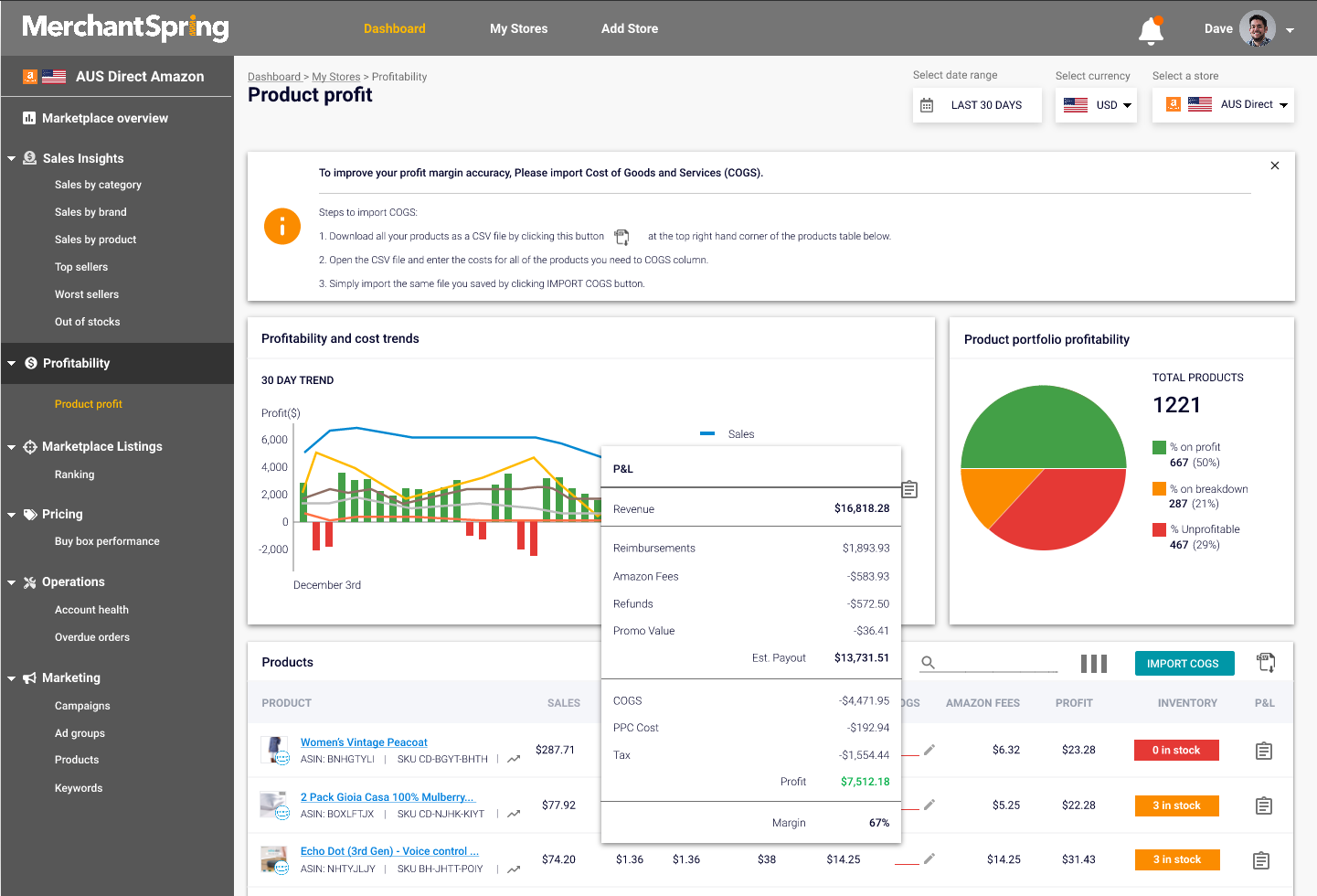 screenshot of MarketPlace Manager